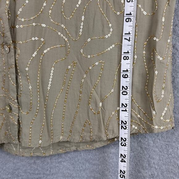 XCVI Seraphina Button Up Blouse Sand Lime Sequins Size S NWT Fall Style Elevated - Picture 7 of 12